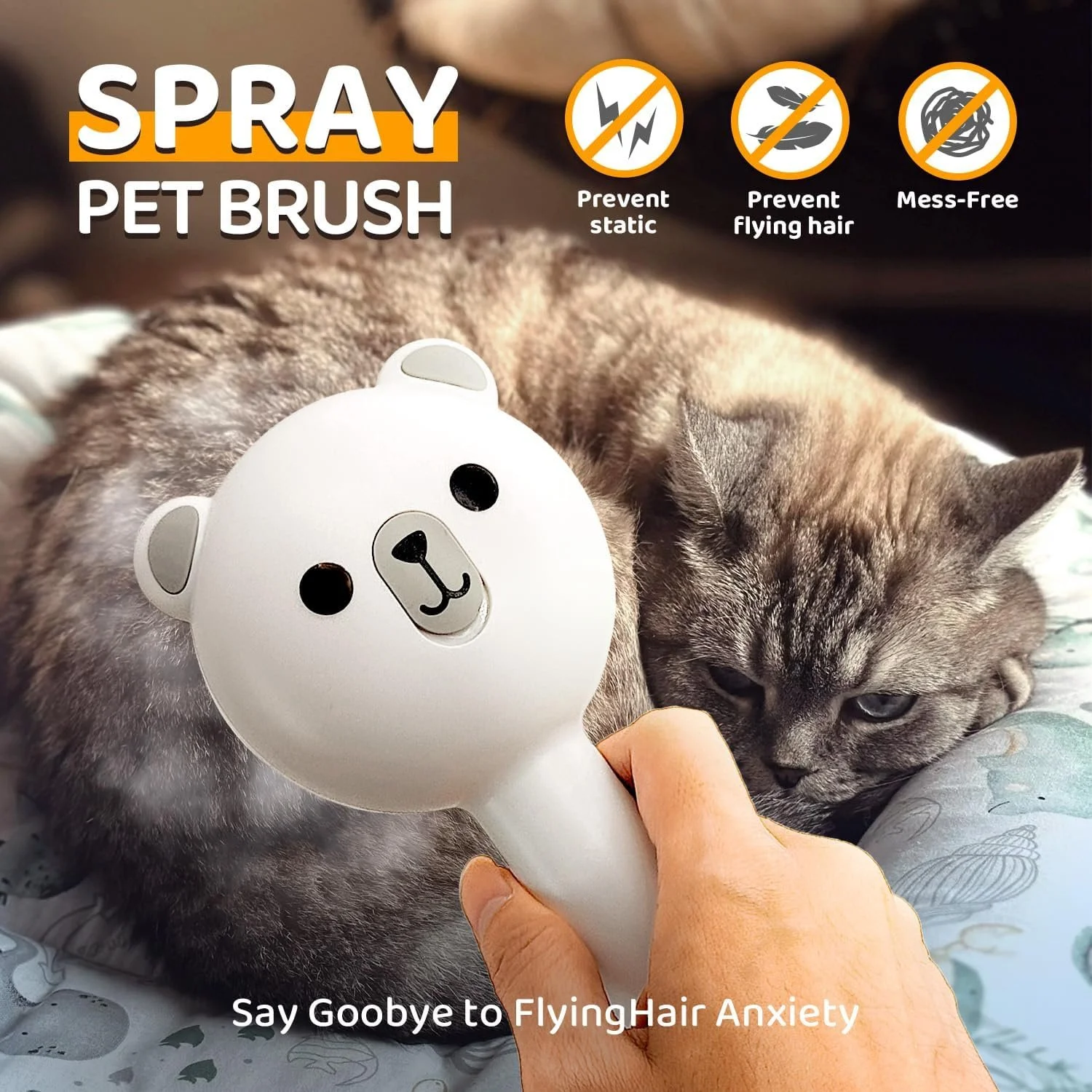 Cat Steamy Grooming Brush with Built-in Spray – Easy Hair Removal & Tangle Care