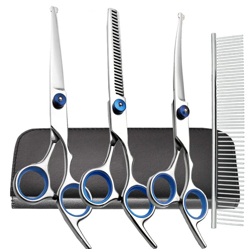 Professional Titanium Coated Pet Grooming Scissors Set with Safety Tips