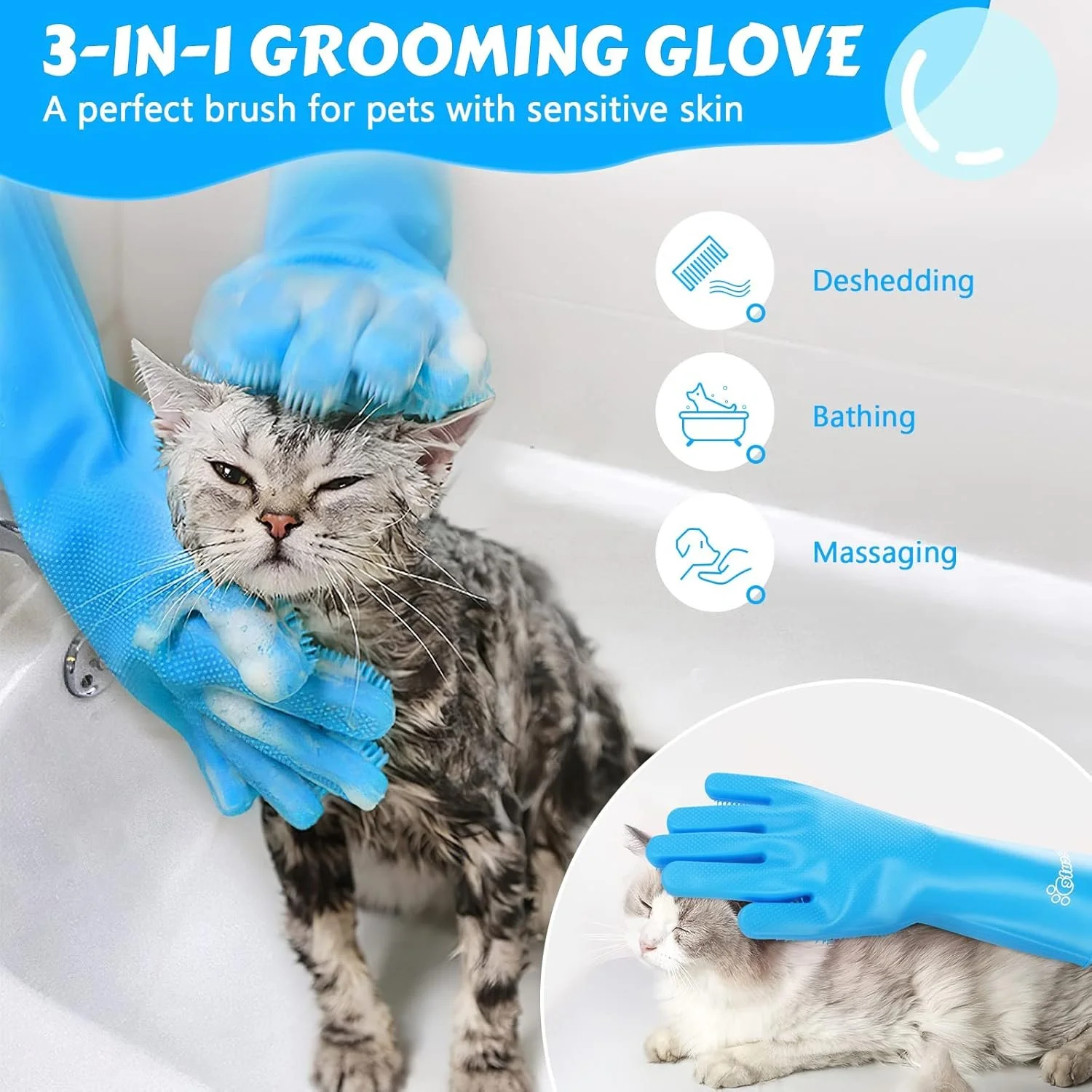 Silicone Pet Grooming & Bath Massage Gloves for Dogs and Cats