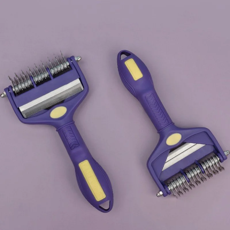 Double-Sided Dog Grooming Comb and Brush with Foldable Stainless Steel Knife
