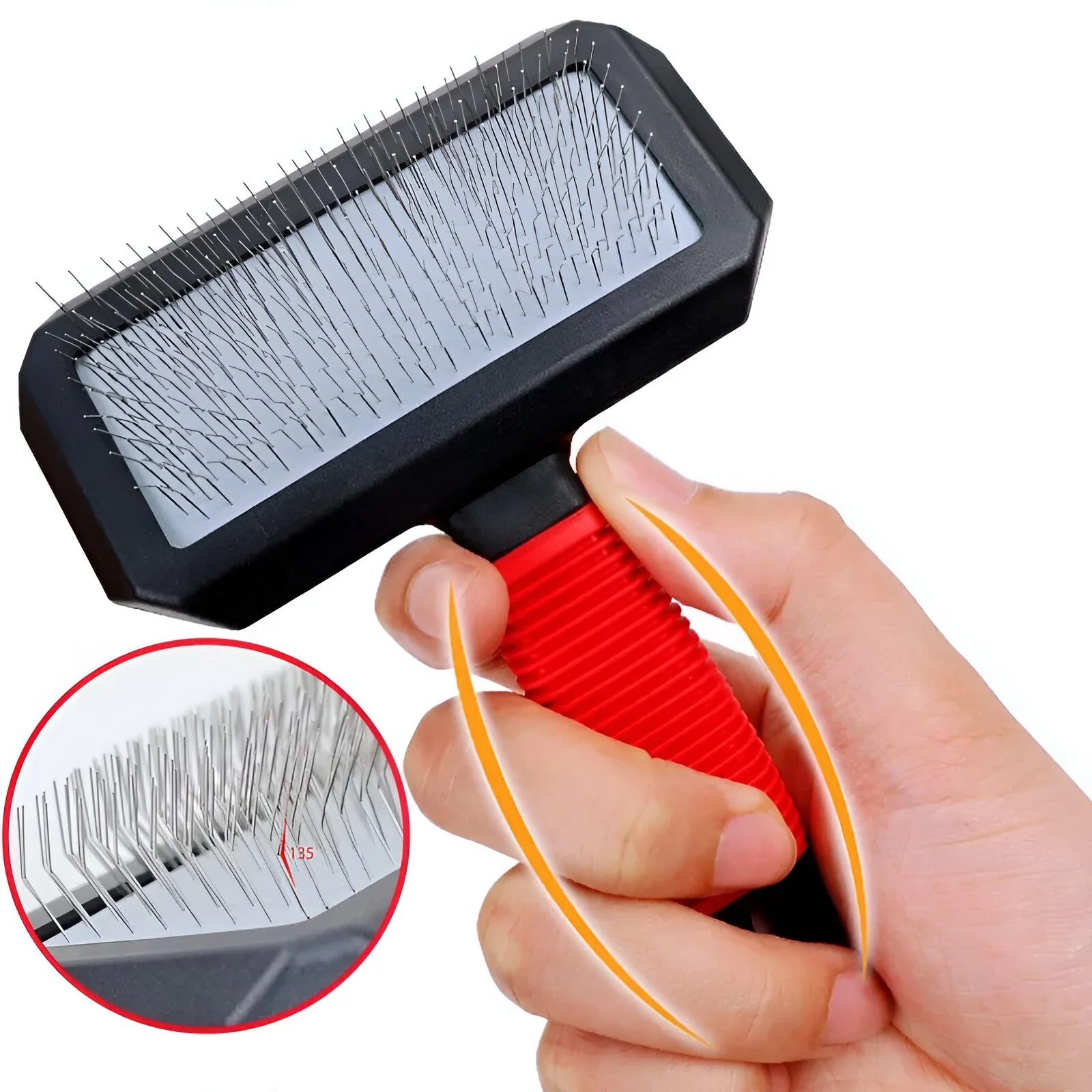 Dog Grooming Brush with Long Stainless Steel Teeth for Shedding & Massage