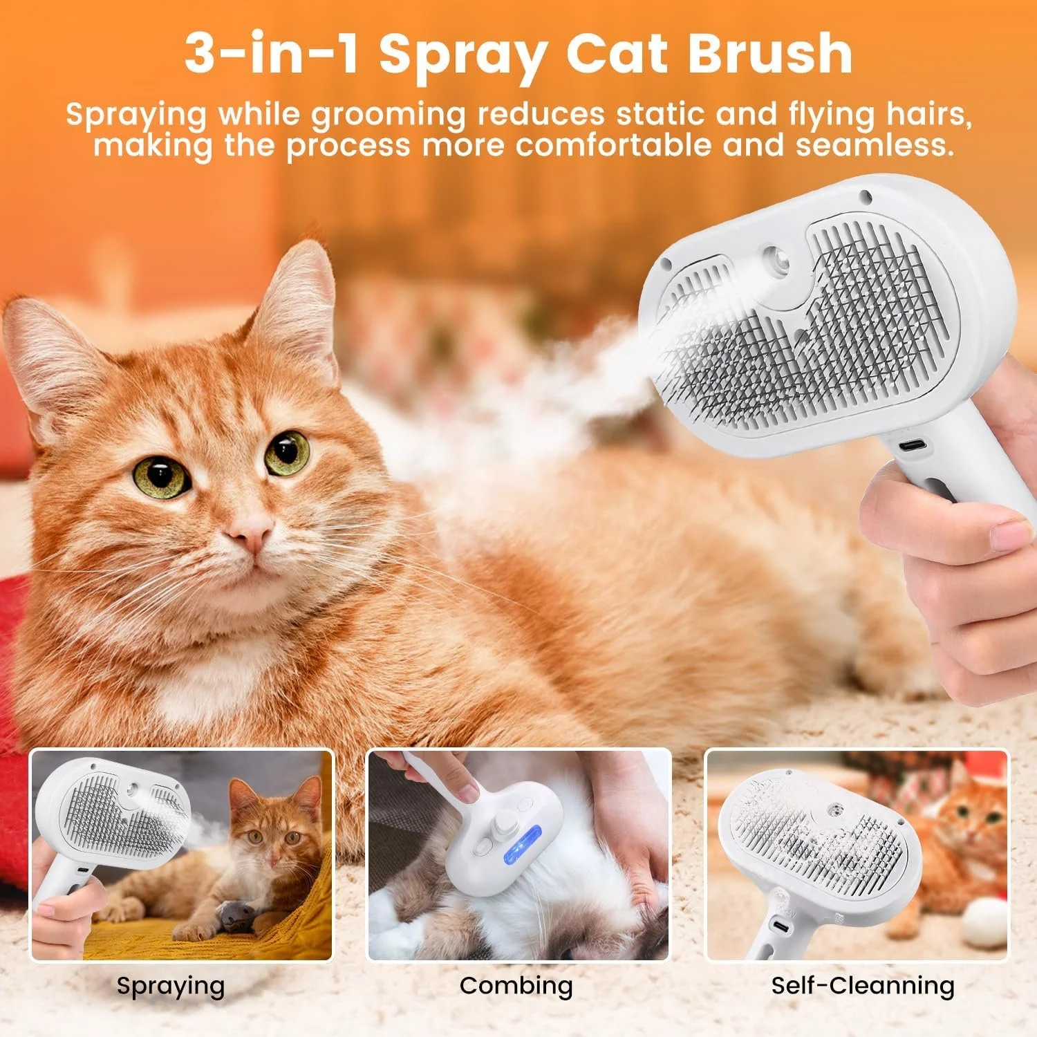 Electric Pet Steam Comb & Massage Grooming Brush