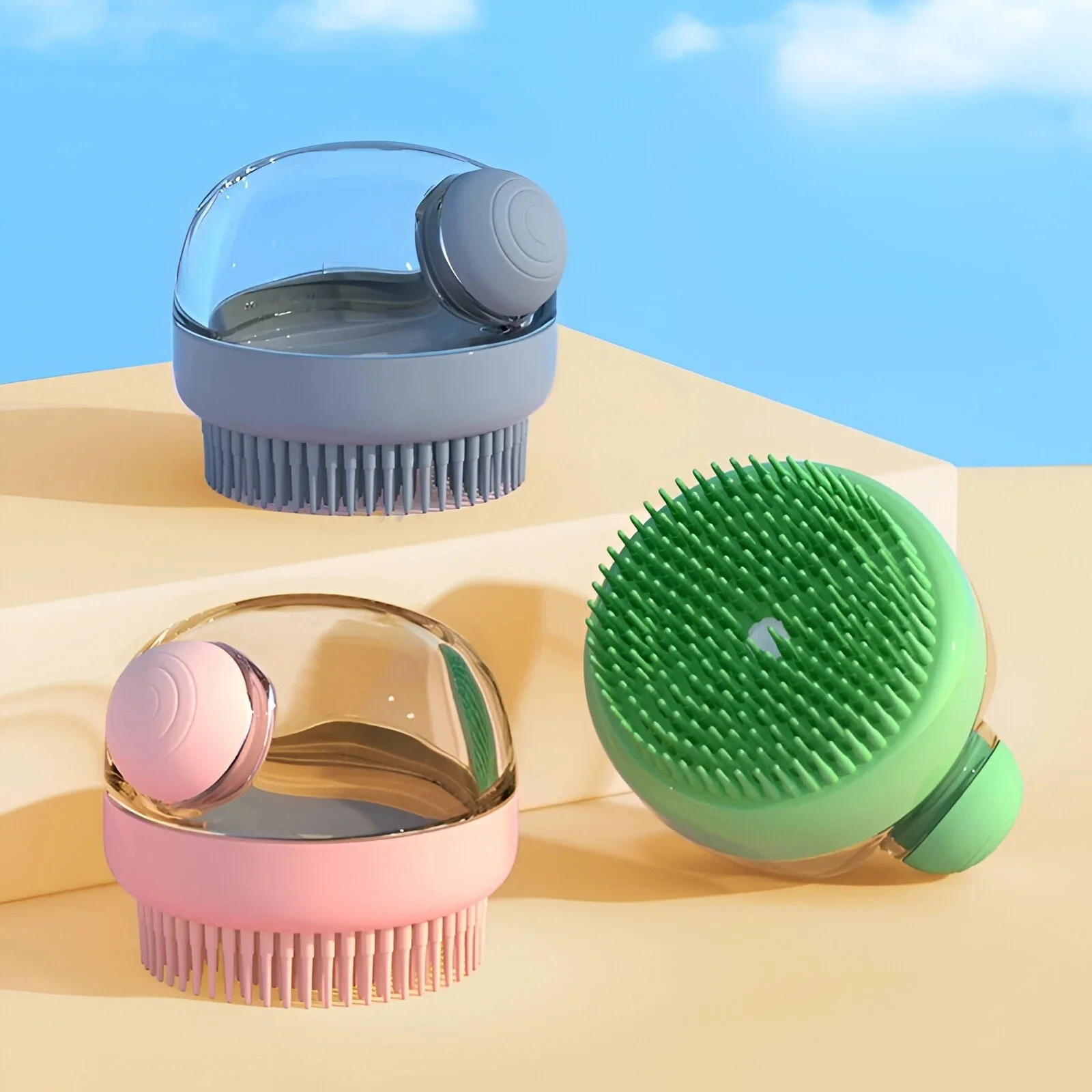 Silicone Dog Bath Brush with Built-In Soap Dispenser