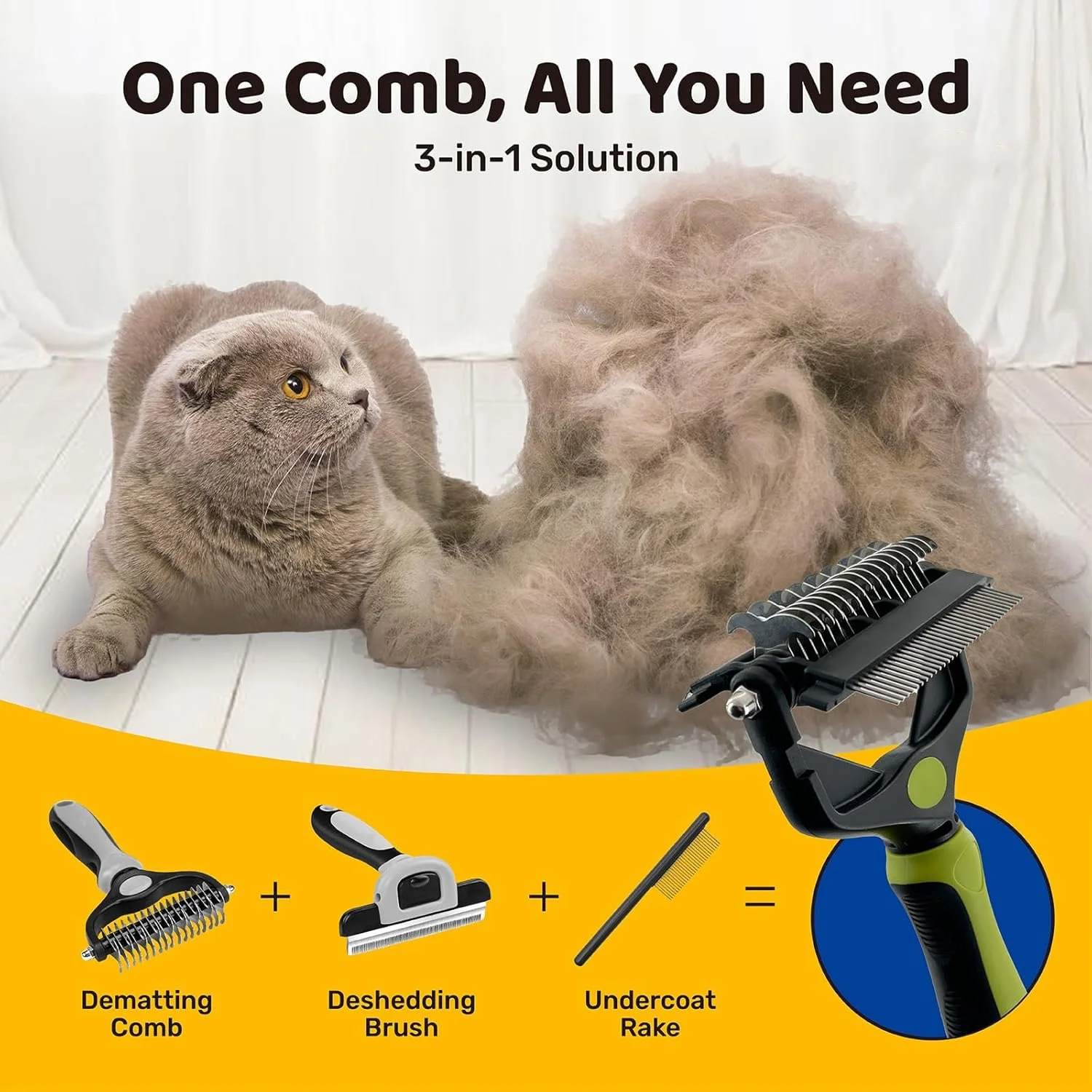 3-in-1 Pet Deshedding & Dematting Grooming Brush for Dogs and Cats