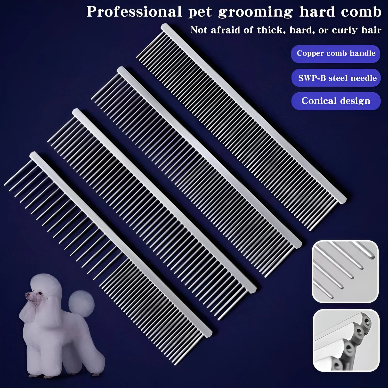 Pet Beauty Knotting Comb for Dogs - Deep Grooming Stiff Comb with Copper Handle