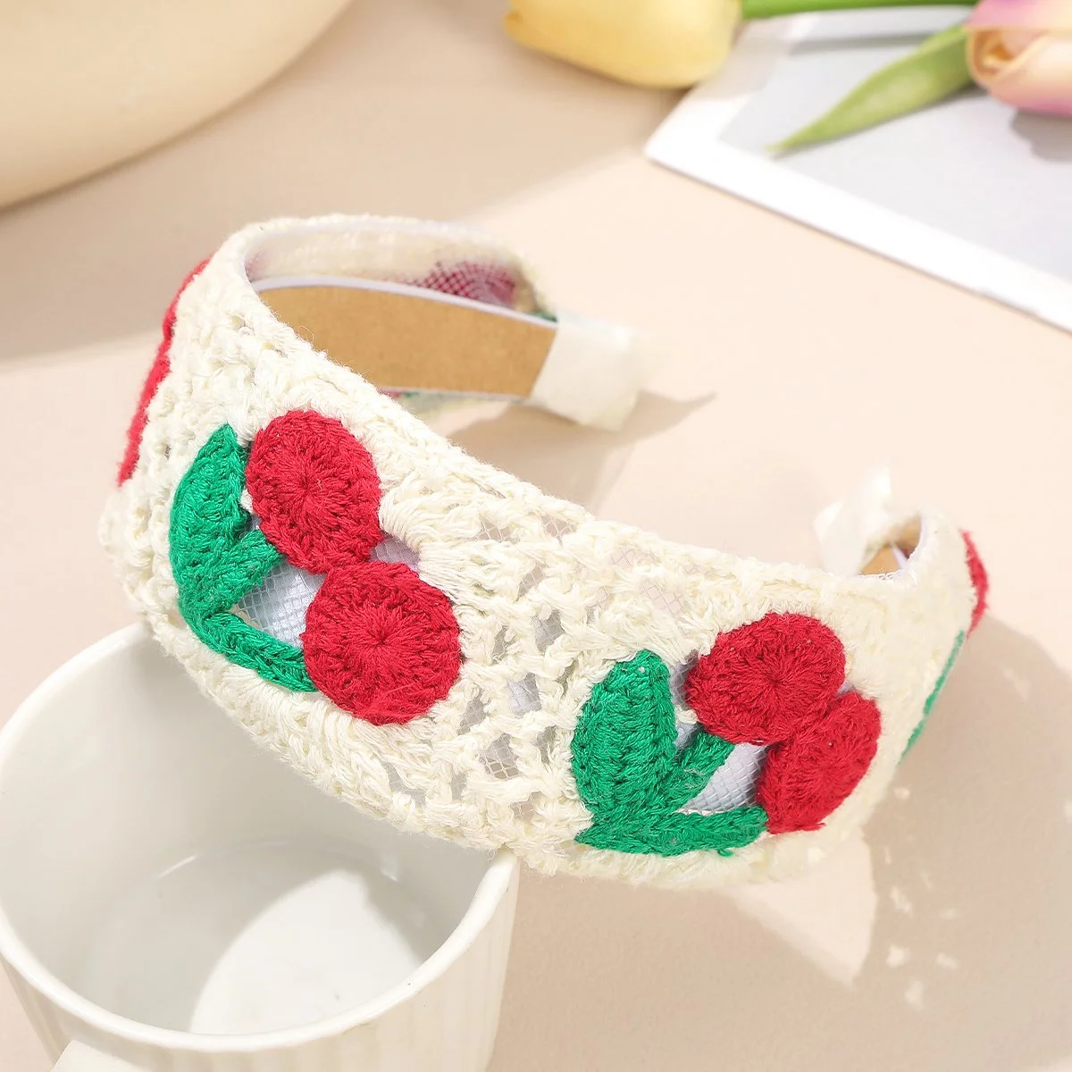 Strawberry Print Knitted Headband for Women