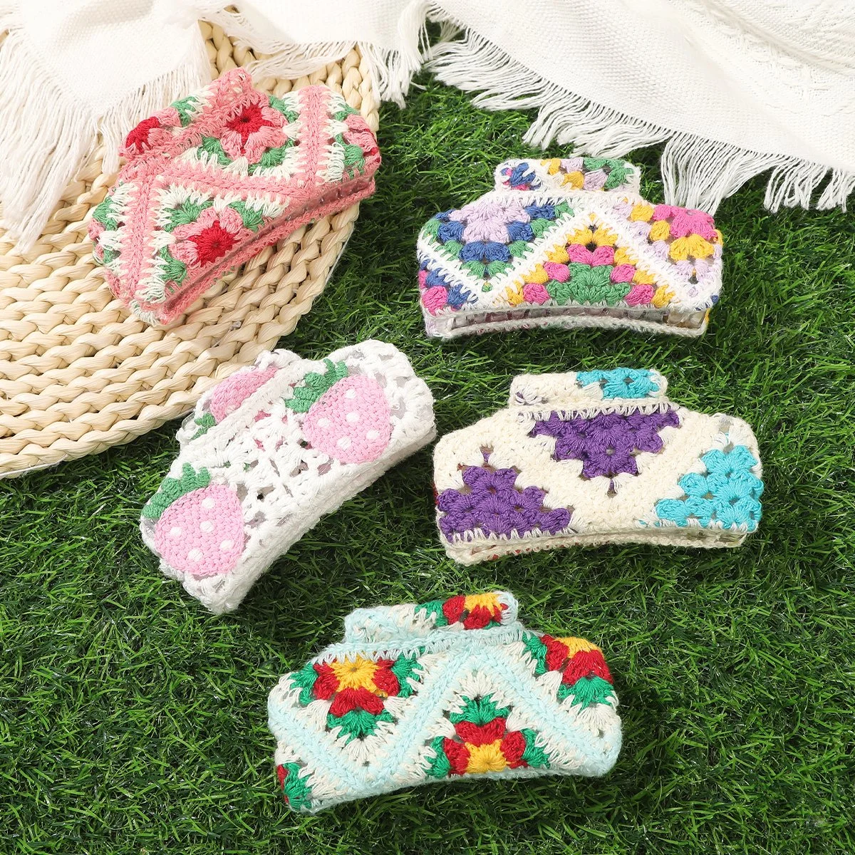 Boho Floral Crochet Hair Claw Clip for Women