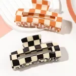 2 Pcs Checkered Hair Claw Clips for Thin or Thick Hair - Y2K Acetate Style