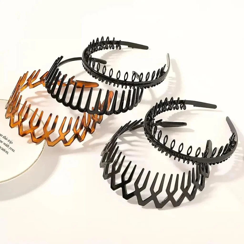 Non-Slip Teeth Grip Hairband for Women - Black & Brown Comfort Head Hoop