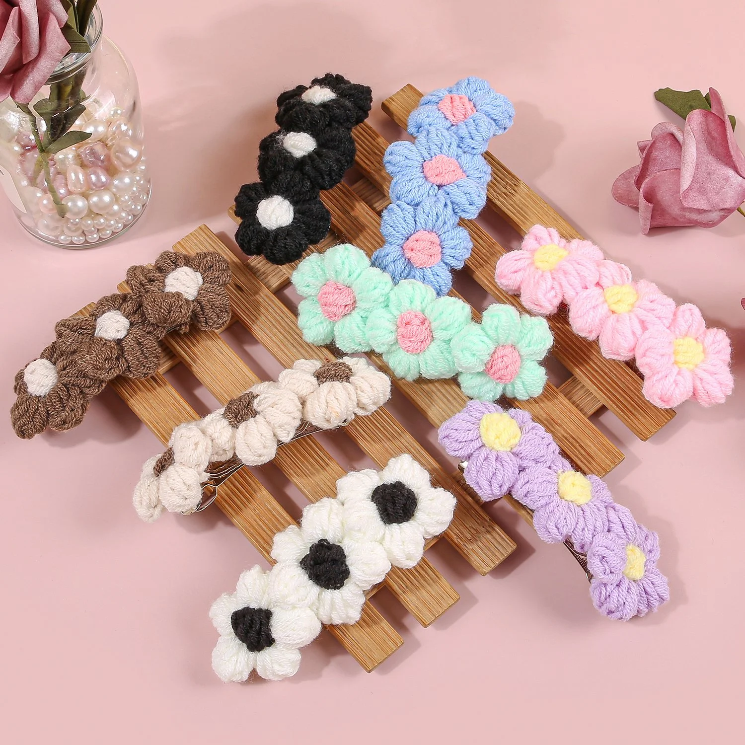 4pcs Fashion Knitted Flower Hair Clips for Women & Girls - Stylish Hairgrips