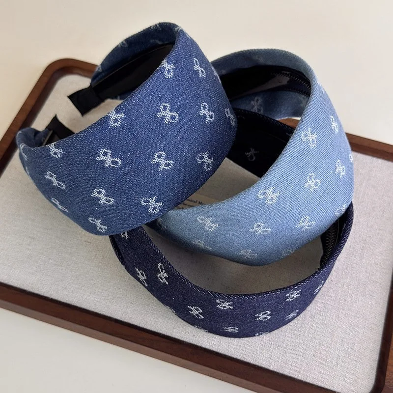 Vintage Bow Denim Print Headband
