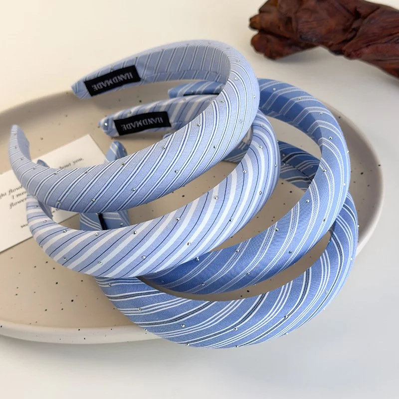 Beach Blue Striped Twill Fabric Headband
