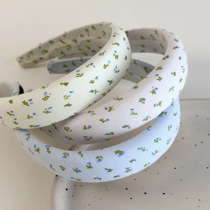 Blue Floral Wide Headband for Women – Retro Elegant Hair Hoop
