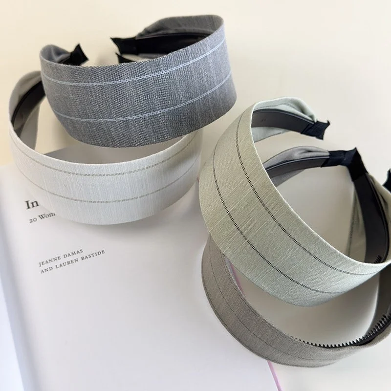 Retro Plaid Cotton Linen Wide Headband for Women