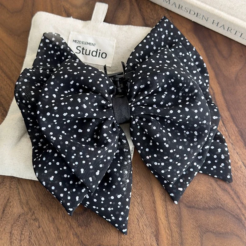 Elegant Retro Polka Dot Bow Hair Claw Clip for Women
