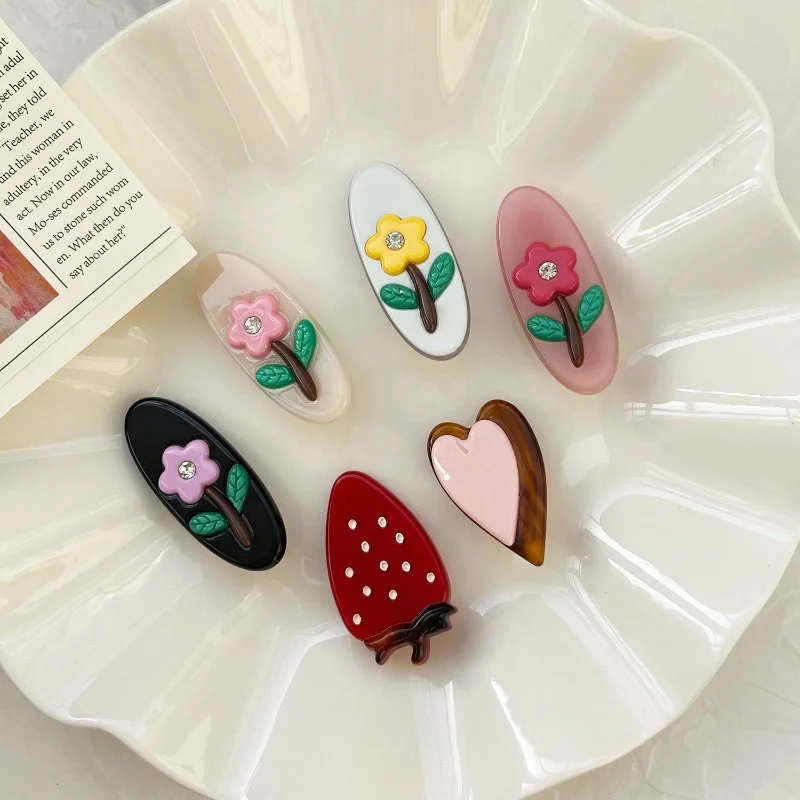Sweet Floral & Strawberry Oval Hair Clips