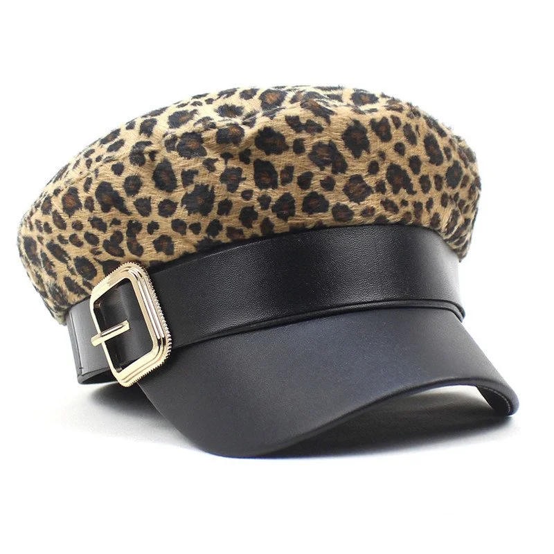 Leopard Print Cotton Beret Hat