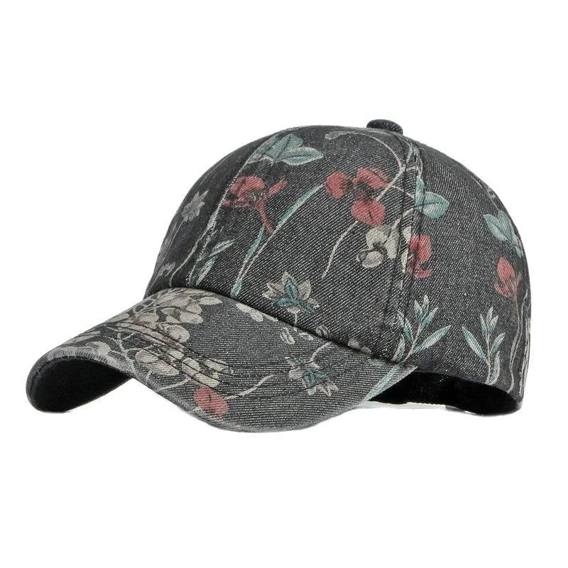 Unisex Denim Flower Print Baseball Cap