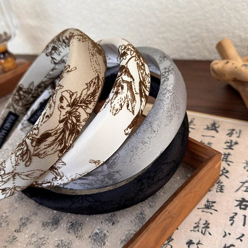 Elegant Satin Velvet Printed Embroidered Wide Headband
