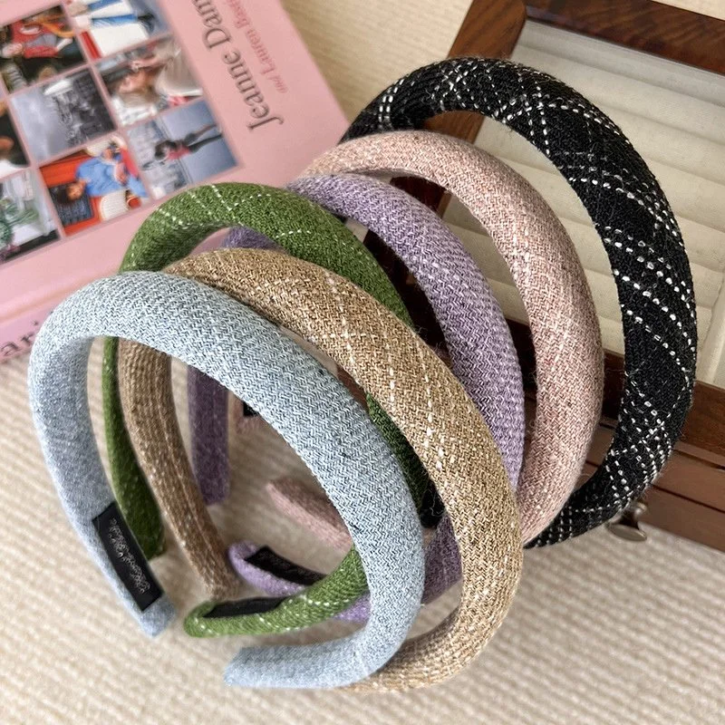 Elegant Tweed Plaid Padded Headband – Fashion Hair Accessory