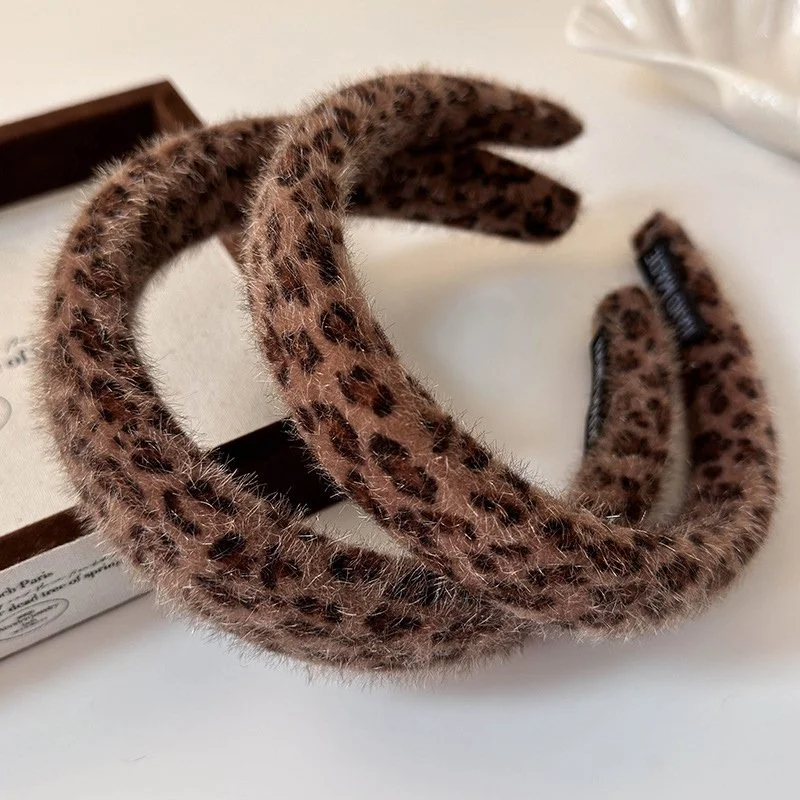 Plush Brown Leopard Print Retro Hairband