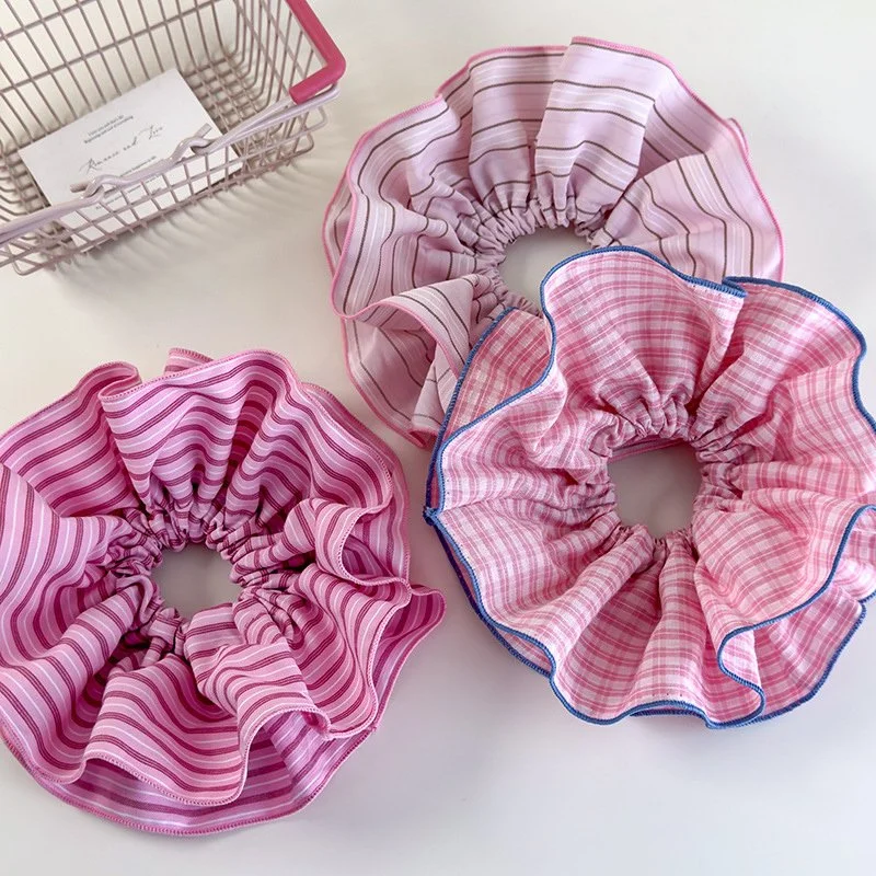 Charming Pink Stripes Ruffle Hair Scrunchies - Stylish Hair Accessories
