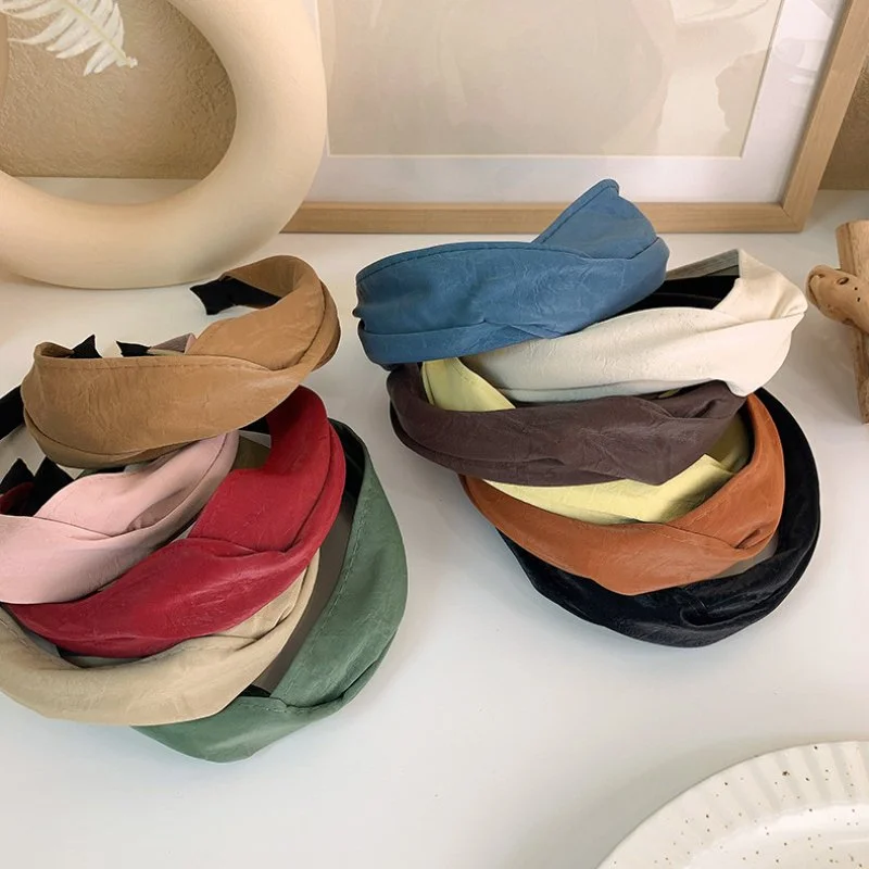 Fashionable PU Leather Wide Cross Headband - Versatile Hair Accessory