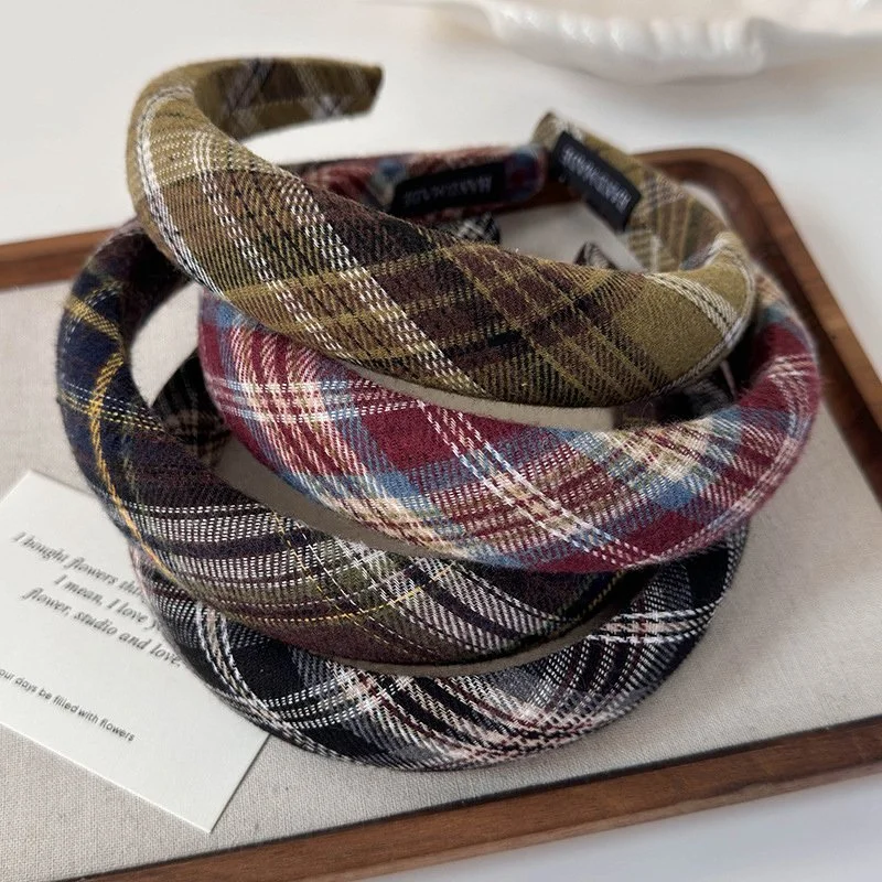 Elegant Retro Plaid Wide Headband – Korean Style Hair Accessory