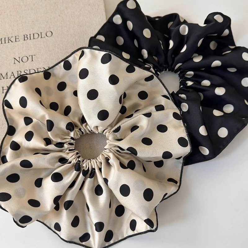 Retro Pleated Satin Polka Dot Large Hair Scrunchies - Fashionable Hair Tie