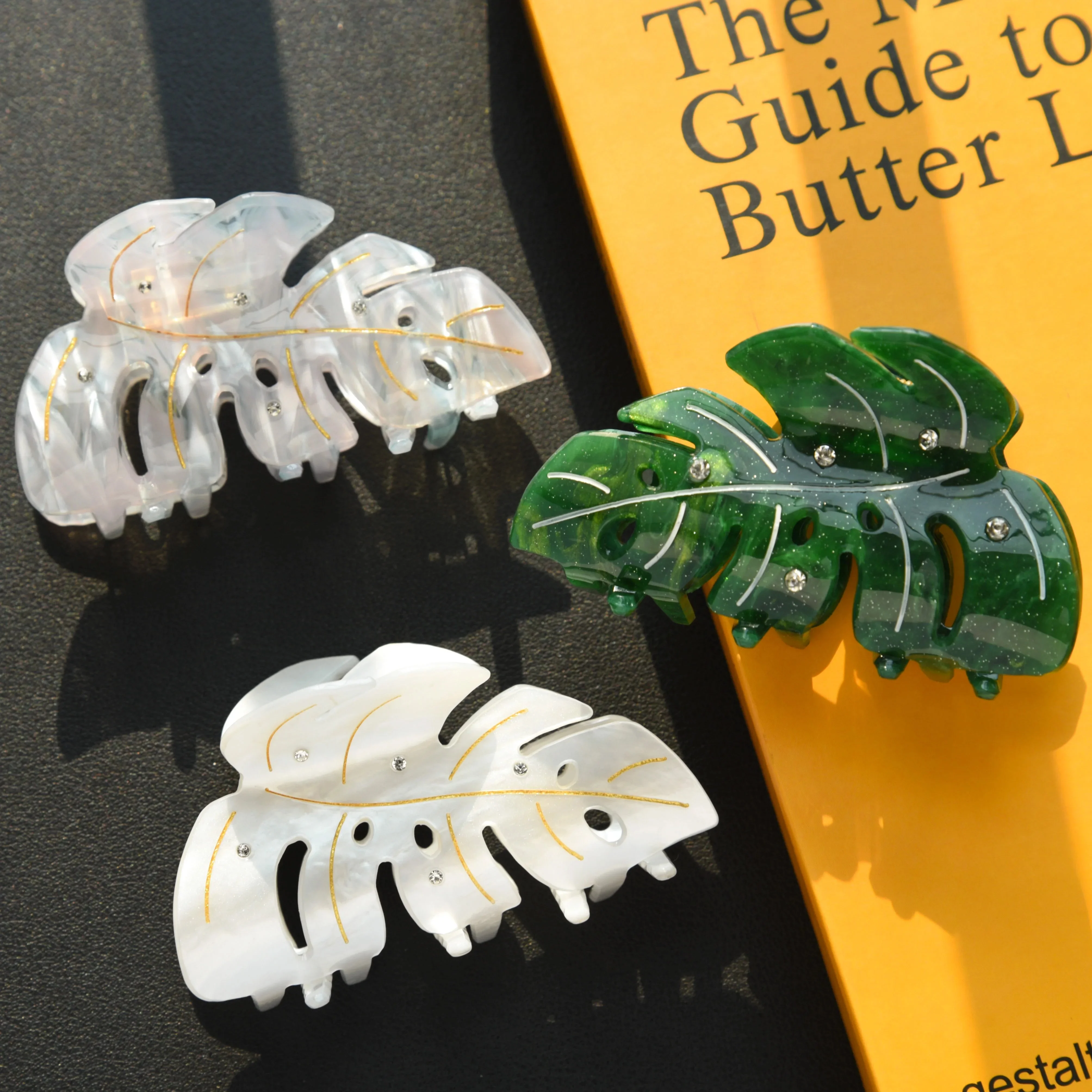 Elegant Rhinestone Leaf Hair Claw Clip for Women and Girls
