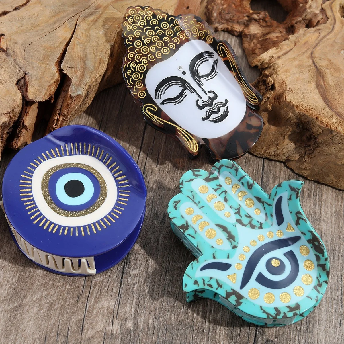 Evil Eye Hamsa Hand Buddha Hair Claw Clip