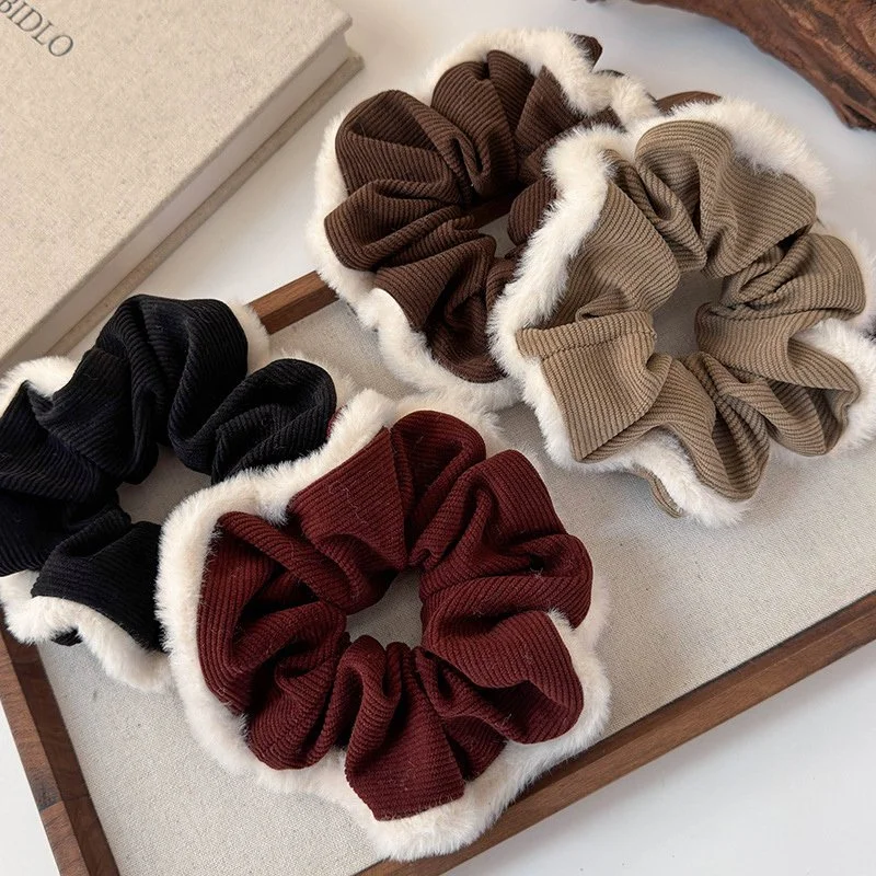 Retro Corduroy Hair Scrunchies & Headbands – Large, Soft & Stylish