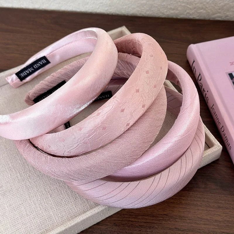 Sweet Shiny Pink Satin Sponge Headband – Fashion Hair Hoop for Women & Girls
