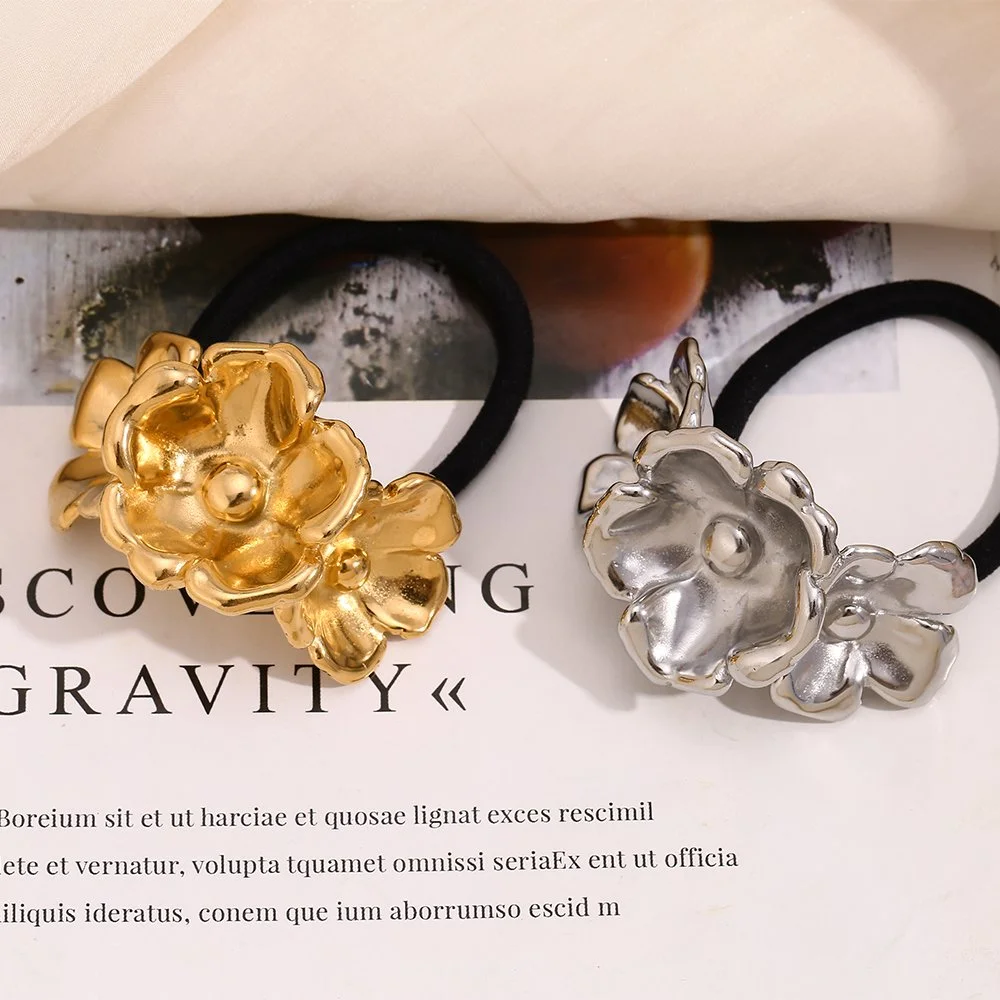 Gold Plated Stainless Steel Three Flowers Hair Band for Women