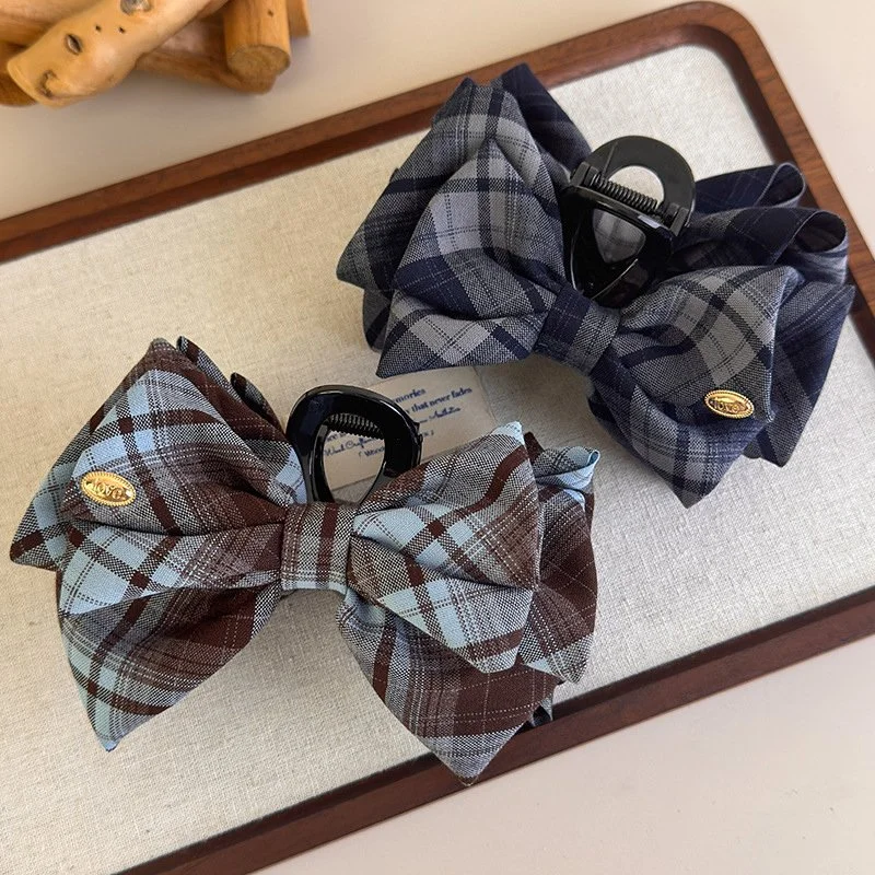 Retro Plaid Bow Hair Claw Clip