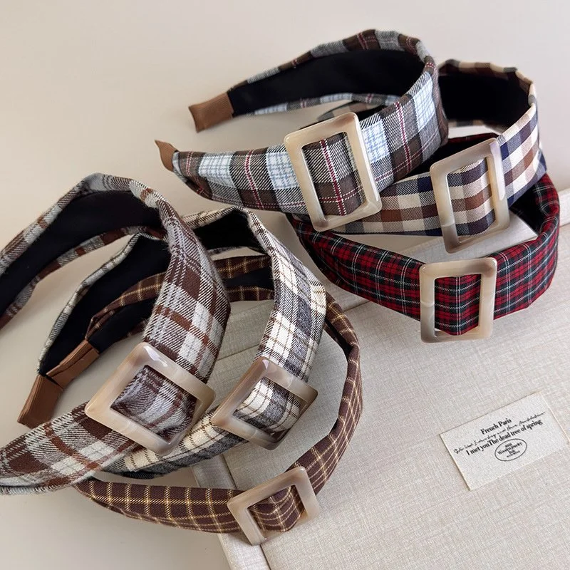 Retro Brown Plaid Wide Headband – Fashion Hair Accessory