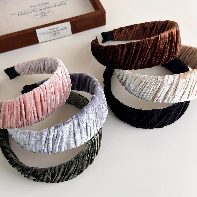 Elegant Retro Suede Velvet Pleated Wide Headband