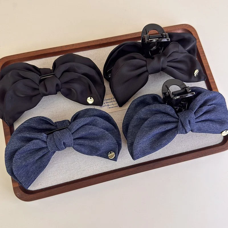 Denim Blue Bow Hair Claw Clip