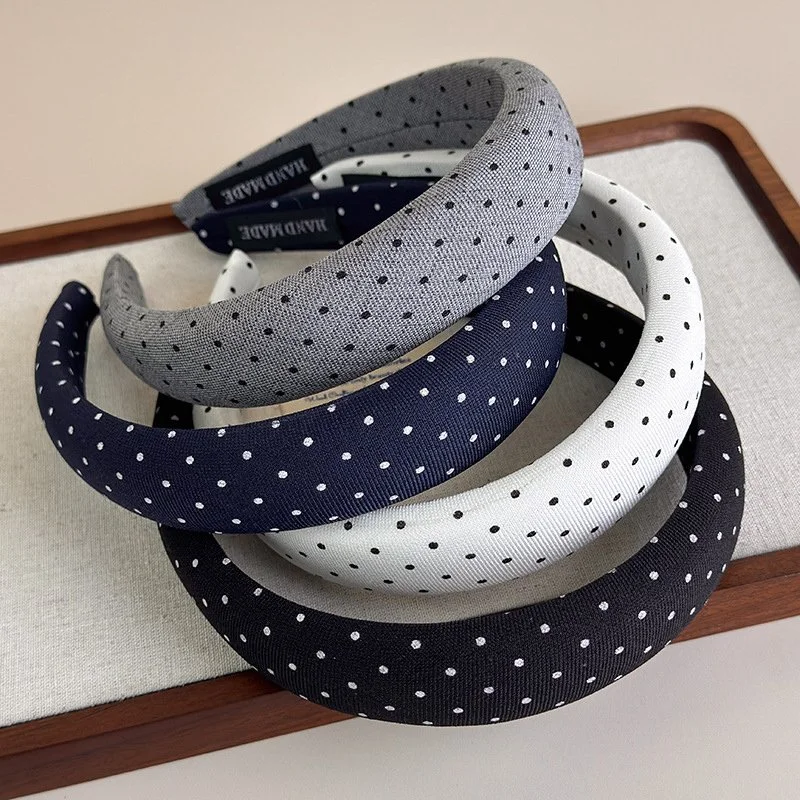 Retro Black and White Polka Dot Wide Sponge Headband