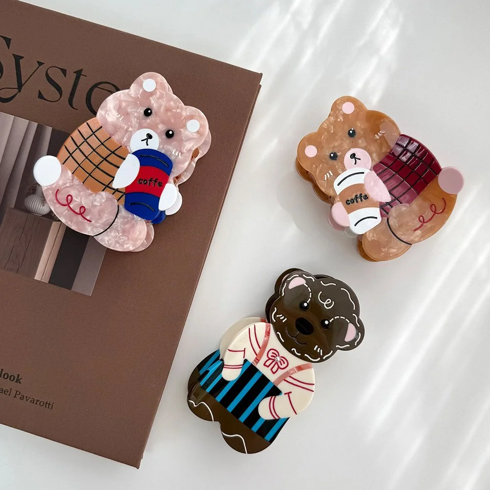 Cute Coffee Bear Hair Claw - Eco-Friendly Cartoon Hair Clips for Women