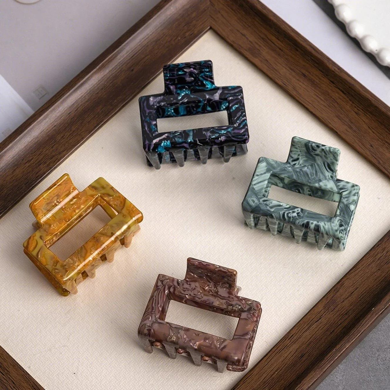 Classic Style Small Square Hair Claw - Stylish Acetate Hair Clips
