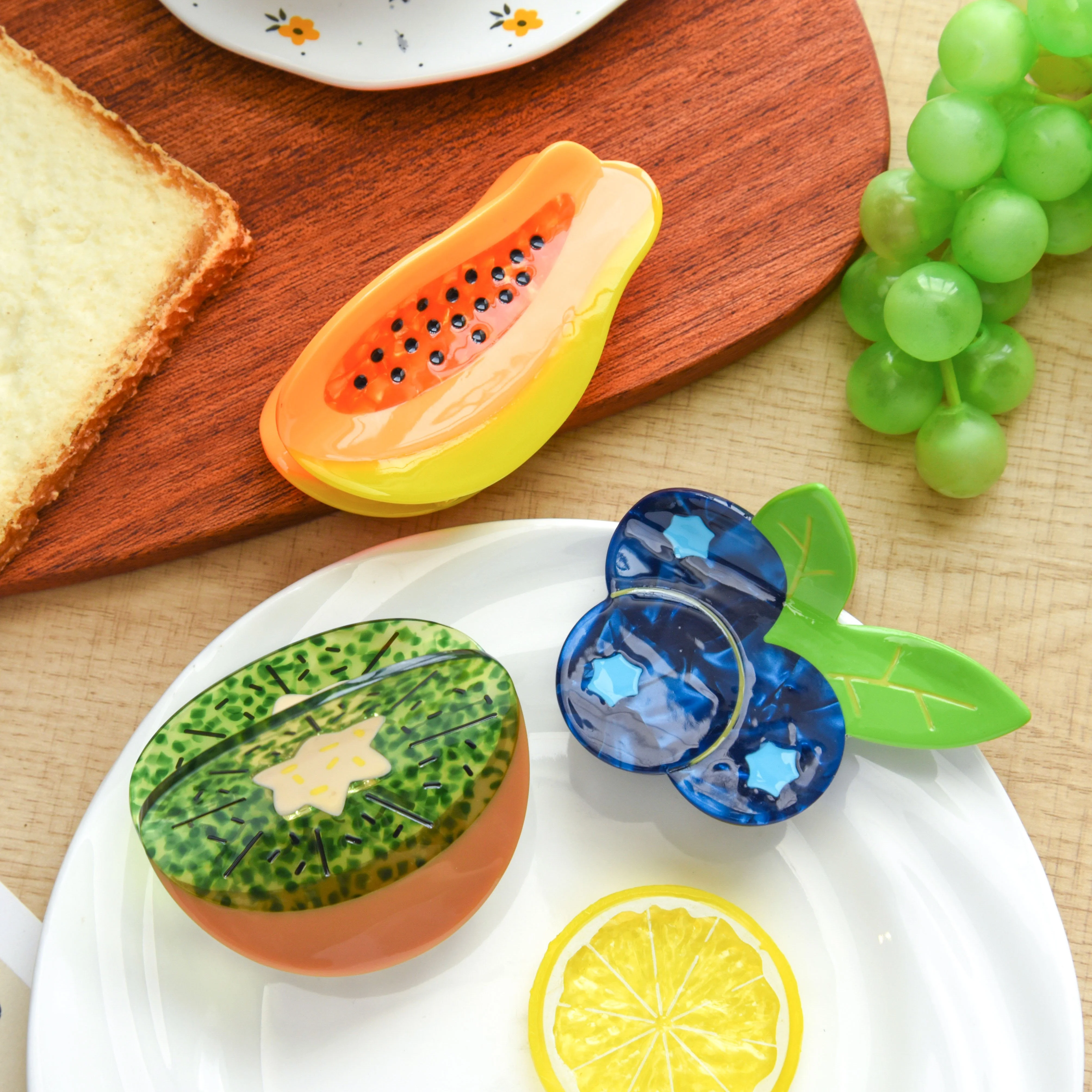 Trendy Fruit Series Hair Claw - Blueberry & Kiwi Clips for Women