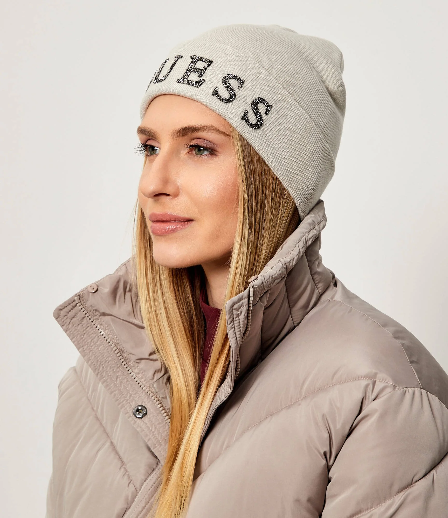Guess Women's Grey Rhinestone Cap - Chic and Stylish