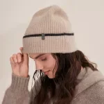 Luxury Cashmere Rib Knit Beanie with Contrast Trim for Winter Style