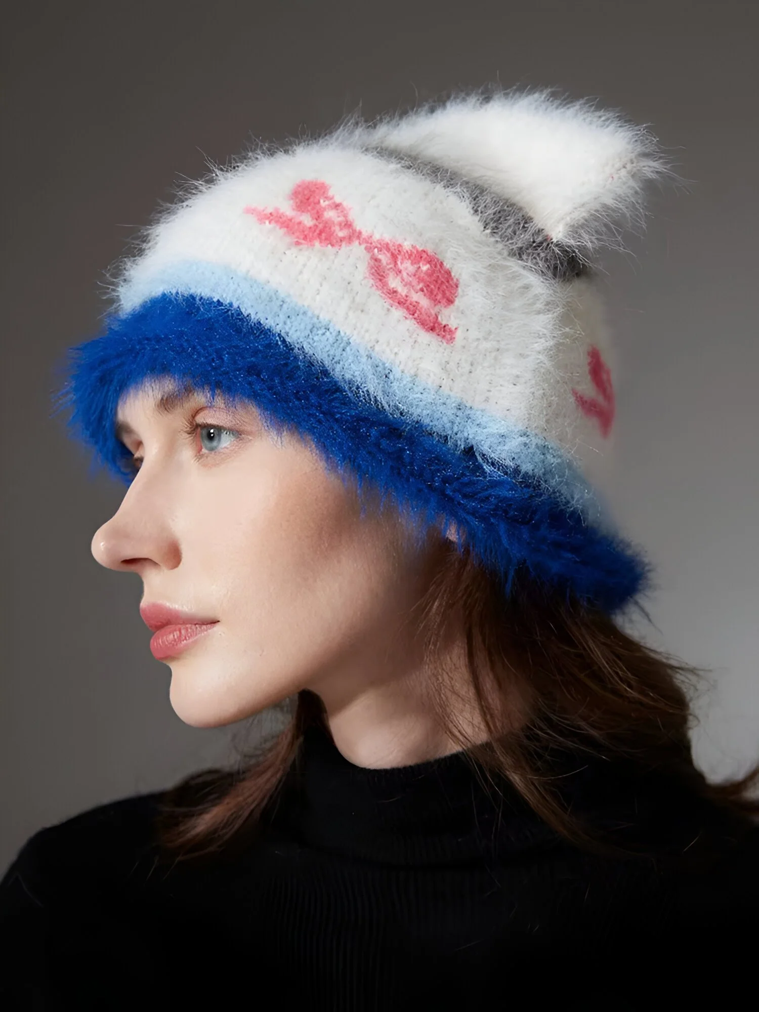 Winter Knitted Cat Ear Beanie for Women – Warm Striped Cute Hat