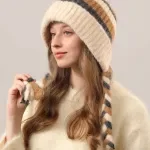 Cozy Color Block Knit Beanie with Ear Protection for Women