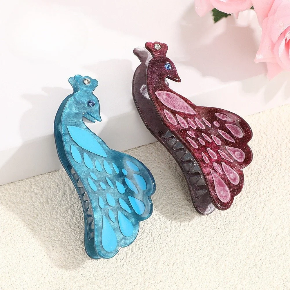 Colorful Peacock Rhinestone Acetate Hair Claw Clip for Women