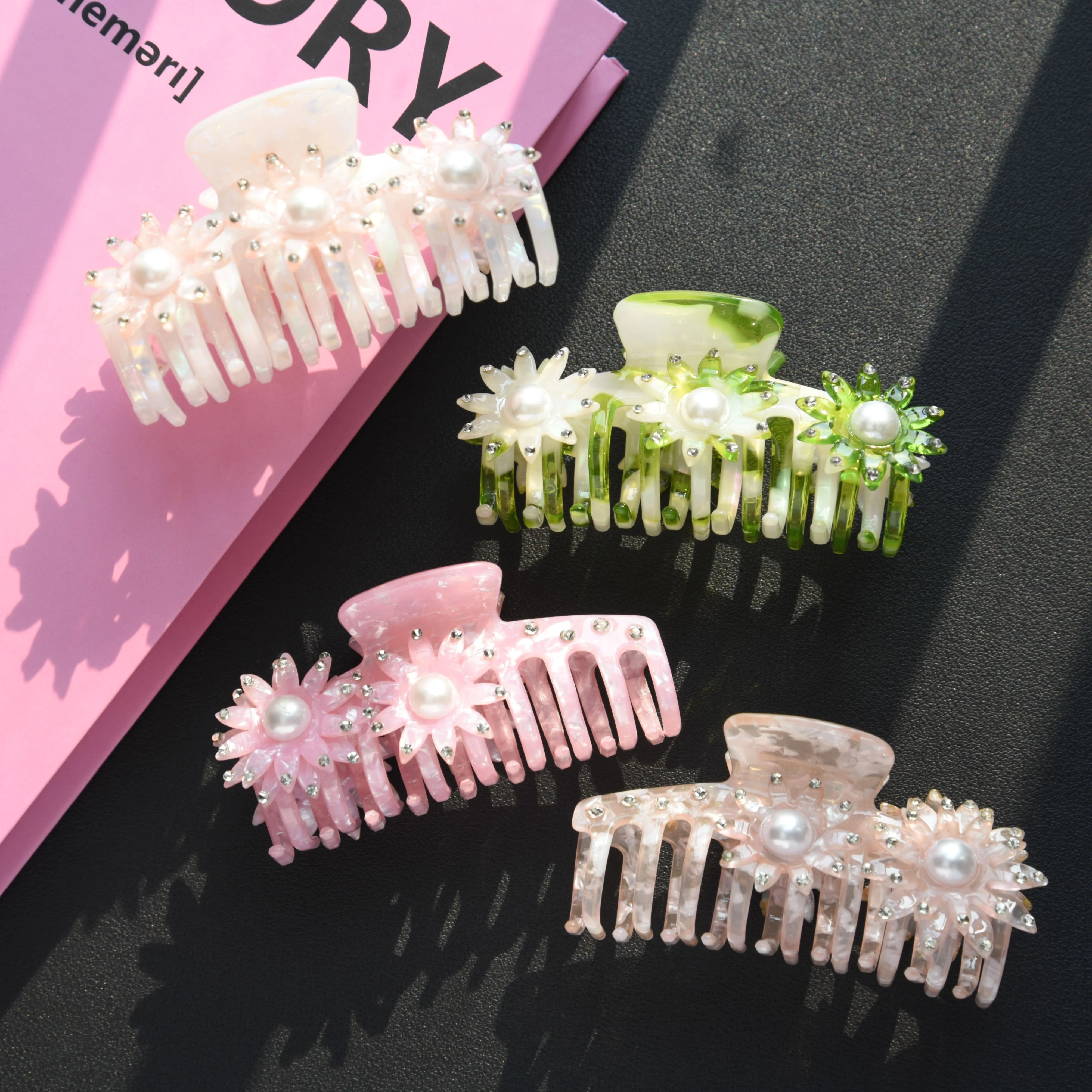 Sunflower Pearl Rhinestone Hair Claw Clip