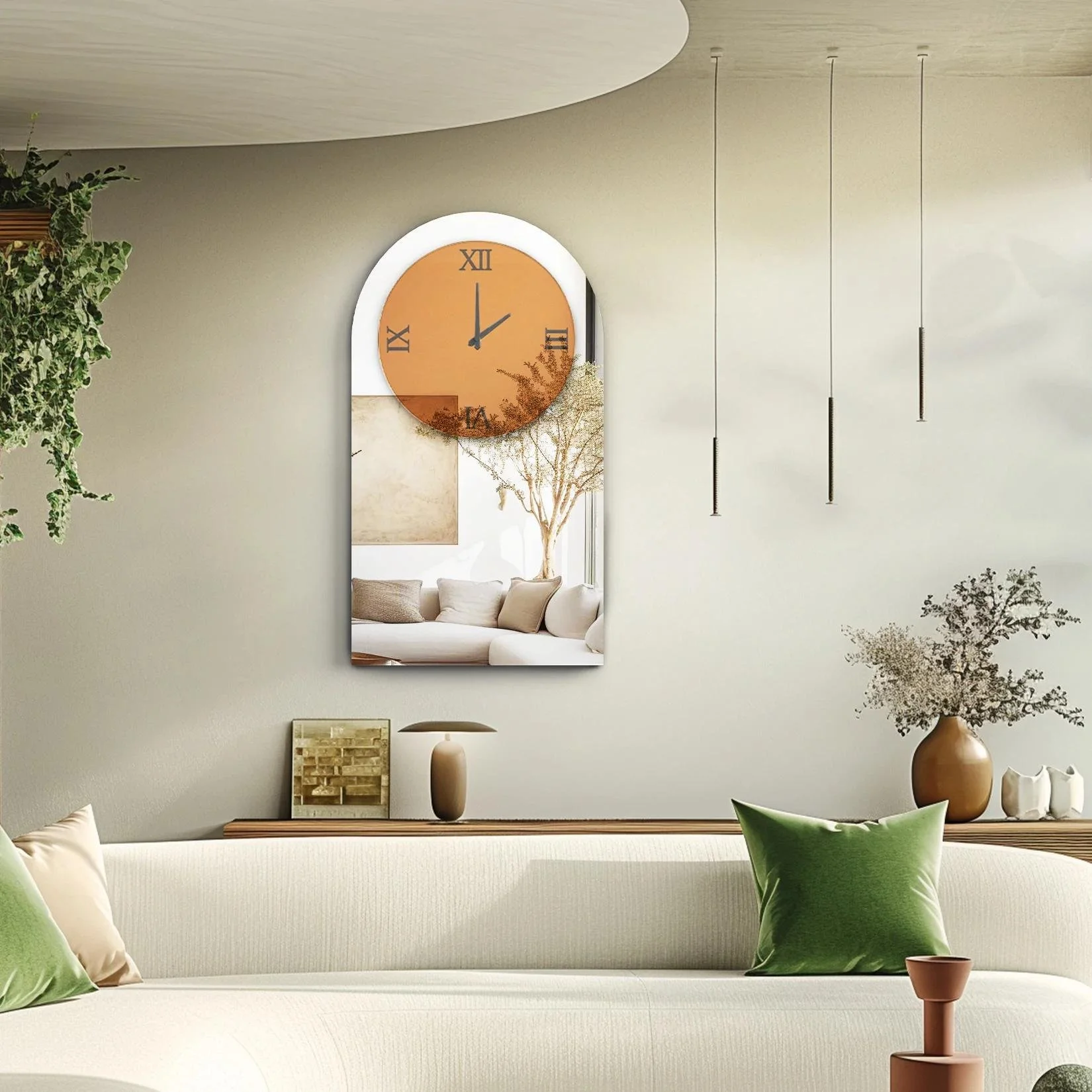 Arched Wall Mirror Clock with Brown Tinted Glass