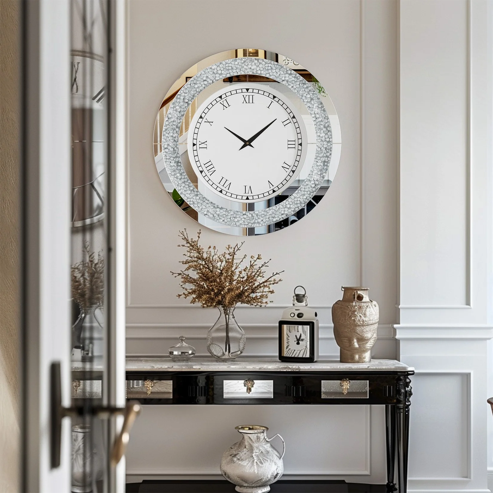 24-Inch Round Mirrored Wall Clock